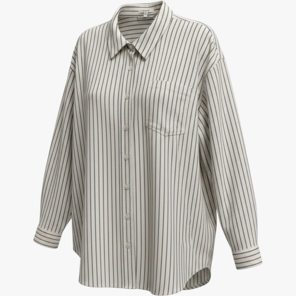 Maurices Womens Cream Black Striped Button Down Oversized Shirt Size  XXL
